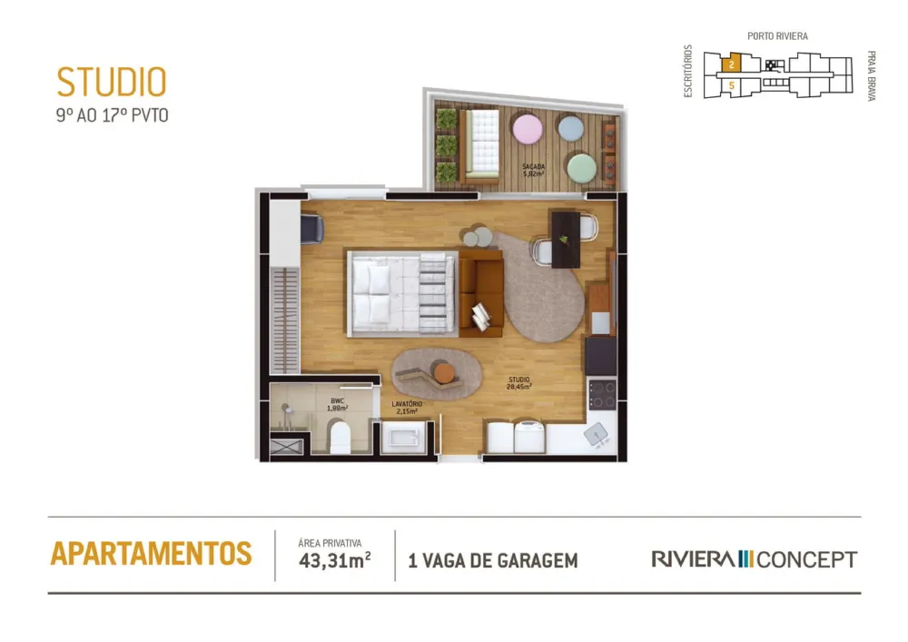 Apartamento 1 quarto para venda no bairro Praia Brava em Itajaí